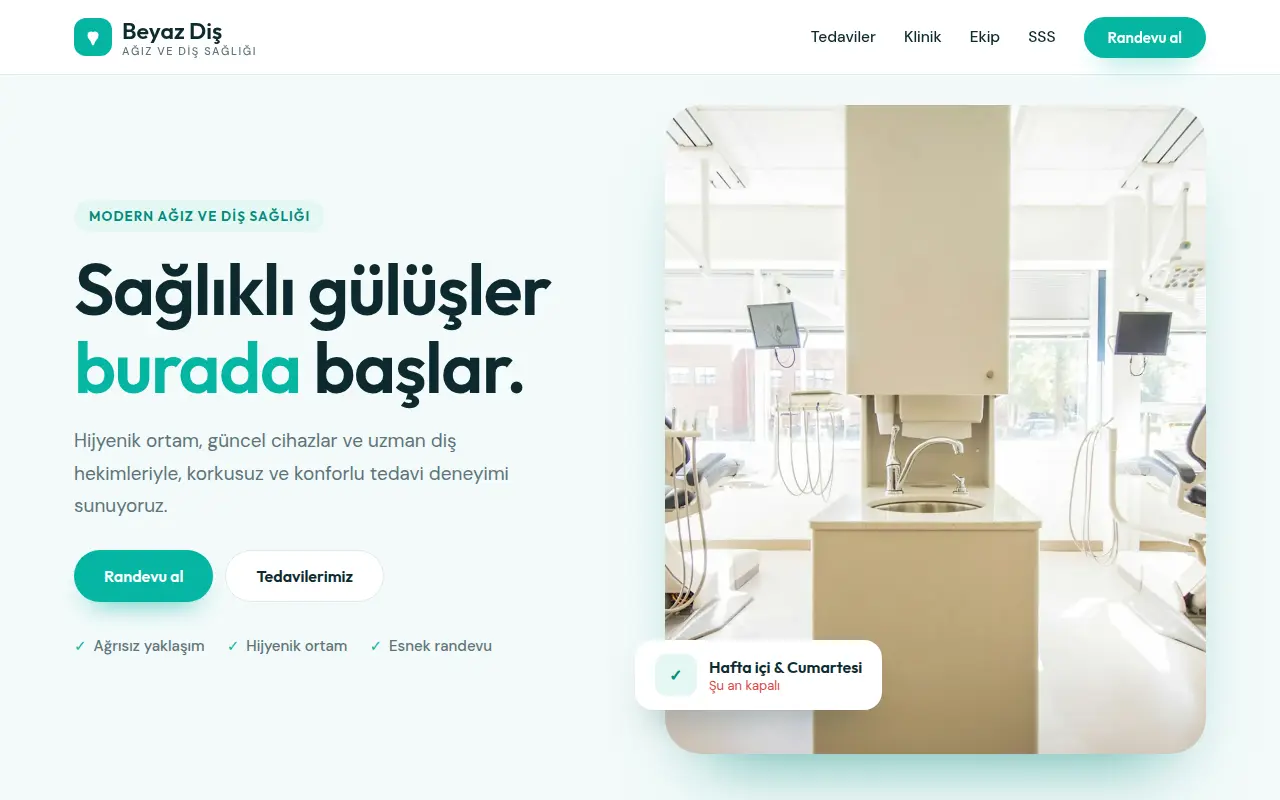 Modern Diş Kliniği Web Sitesi — Beyaz Diş